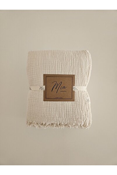 Mia King size Muslin Colored Bedspread - Pique 4 Layers, 100% Cotton, Fringed Cream