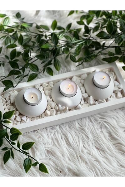 UD Consept Hediyelik Mumluk Seti Dekoratif Tabaklı 3'lü Tealight Mumluk