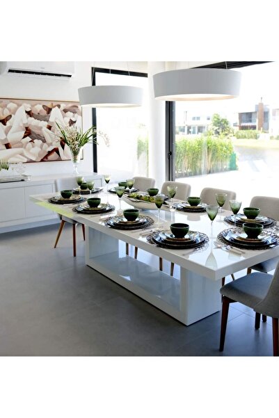 LUXURY VİLLA Luxury Sandalyeler Hariç Sadece Beyaz Camlı Yemek Masası 220x100 Yükseklik 77 Cm