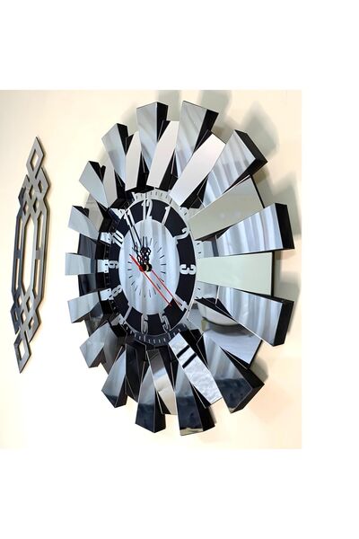 VEFART Piyano Saat Türkçe Rakamlı Gümüş Duvar Saati ve Evren Duvar Süsü