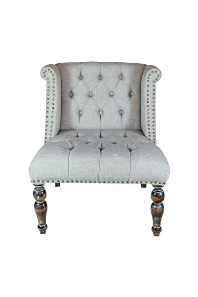 Hanel Mobilya Martha Berjer Kapitoneli Tekli Koltuk Bej Keten Kumaş