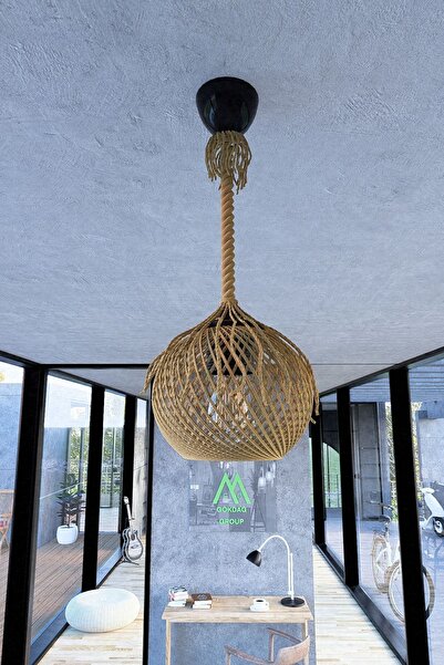Naturel Lighting Rustik Halatlı Sarkıt Avize Balle Hasır Top Aydınlatma