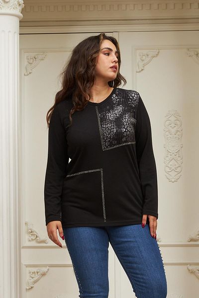 RMG Stone Detailed Plus Size Black Blouse