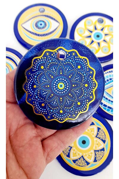 ella'nın çarşısı Μπλε με μοτίβο επιχρυσωμένη γυάλινη χάντρα - 8 εκ. Χειροποίη...