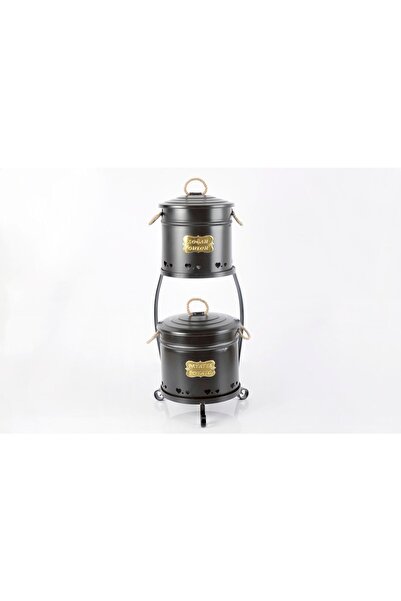 Yıldıray Metal Büyük Siyah Patates Soğan Kovası 2 Katlı Paslanmaz