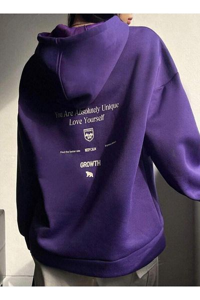 CAST COLLECTİON Purple Calm Written Women's Oversize Sweatshirt