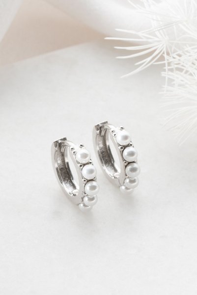 Silvano Jewelry 925 Ayar Gümüş İncili Halka Küpe