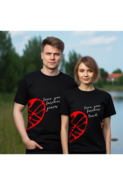Crea Eymer Wear День закоханих Комбінація для пари Іменний принт Чорна футбол...