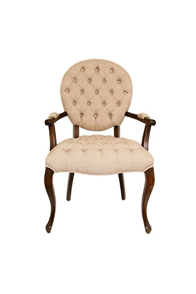 Hanel Mobilya Krem Kapitoneli Kollu Madalyon Lukens Yemek Masası Sandalyesi h...