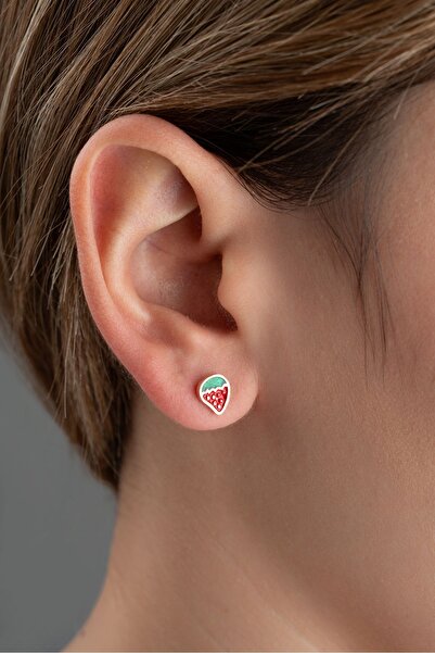 Silvano Jewelry 925 Ayar Gümüş Çilek Model Çocuk Küpesi