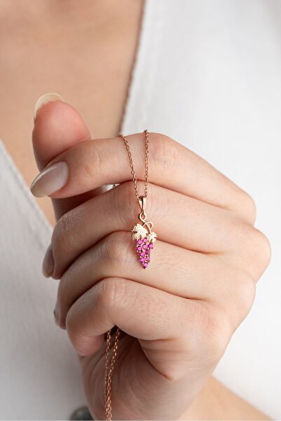 Silvano Jewelry 925 Ayar Gümüş Rose Üzüm Kolye