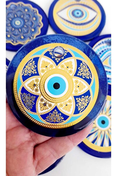 ella'nın çarşısı Μπλε με μοτίβο επιχρυσωμένη γυάλινη χάντρα - 8 εκ. Χειροποίη...