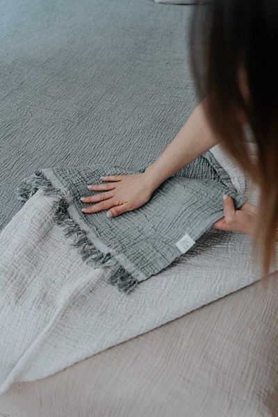 Mia Battal size 4 Layer Muslin Bedspread - Pique 100% Cotton Fringed Double Color KHaki/ecru Home & Baby