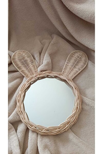 Nedabella 20 Cm Tavşan Kulaklı Ayna Çocuk Odası Rattan Bambu Hasır Ayna Kulak...