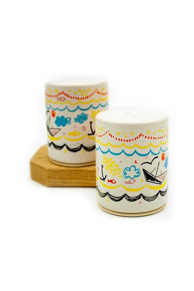 PALTO TASARIM Ceramic 2-Piece Salt and Pepper Shakers Set with Paper Ship
