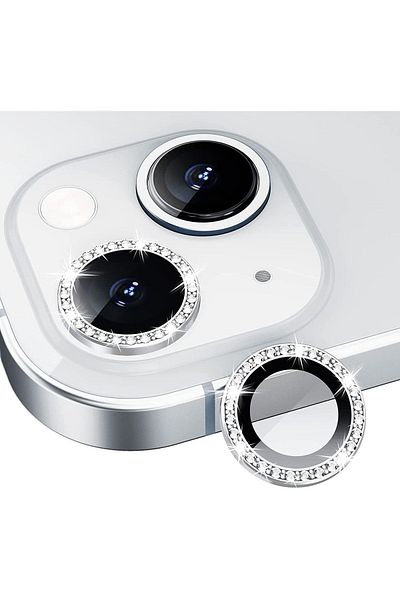 HyperAge iPhone 13 & 13 Mini Compatible Stone Camera Protector Diamond Series Stone Silver [Set of 2]