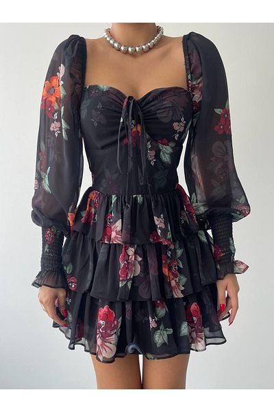 MY BELLA BUTİK Chiffon Dress - Minimal Floral Pattern