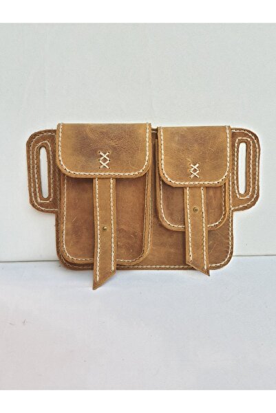 semiramis Perit Model Hakiki Deri El Yapımı Vintage Taba Bel Çantası