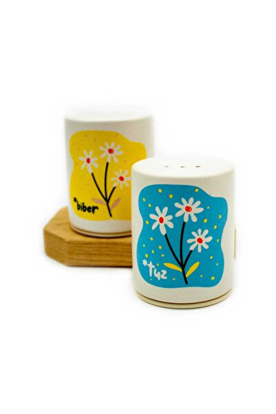 PALTO TASARIM Renkli Papatyalar Seramik 2'li Tuzluk Biberlik Seti