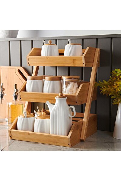 MİEN Mien Bambu 3 Katlı Ayaklı Sebzelik - Bambu - 30x42 cm