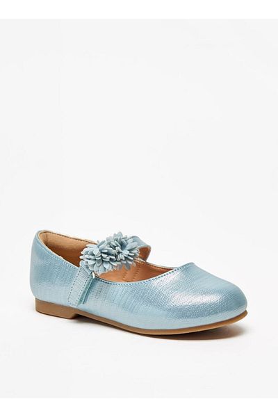 Juniors Floral Accent Ballerina Shoes with Hook and Loop Closure