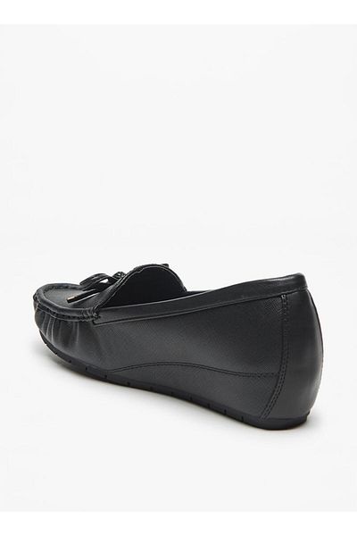 Flora Bella by Shoexpress Flora Bella Textured Slip-On Loafers with Wedge Heels and Bow Accent