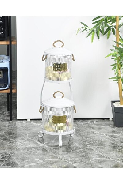 Yıldıray Metal Küçük Beyaz Patates Soğan Kovası 2 Katlı Fileli Paslanmaz