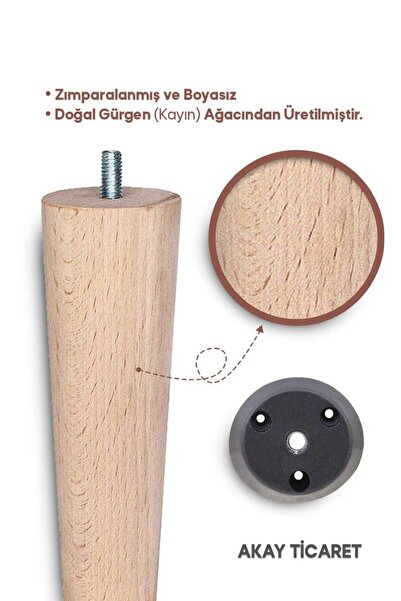 AKAY TİCARET Sehpa Ayağı Ahşap Konik Ayak 45 Cm Siyah Aparat