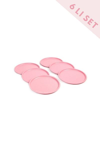 kitchen trend 6 Pieces 22 Cm Powder Pink Metal Round Tea, Coffee, Pastry, Serving Tray