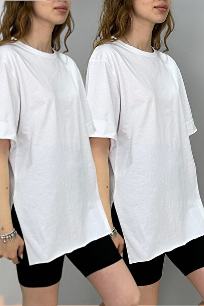 Tam Moda Kadın Yanı Yırtmaçlı T-shirt 2li SET