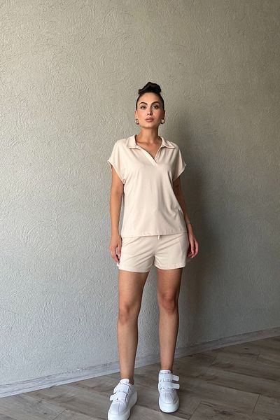 Seda Yalçın Atelier Beige Model T-shirt and Shorts Set