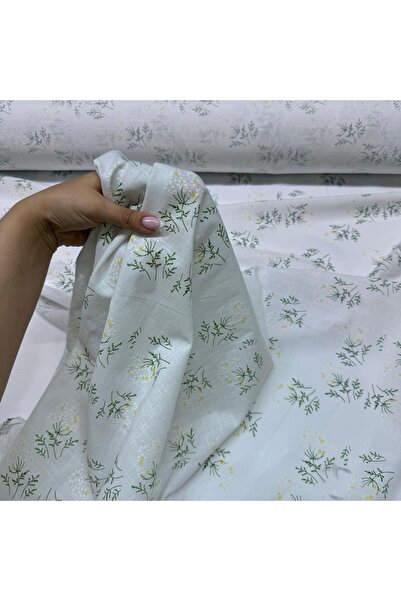 Yaren Ülker Flam Keten Kumaş %100 Pamuk Papatya Desenli Baskılı