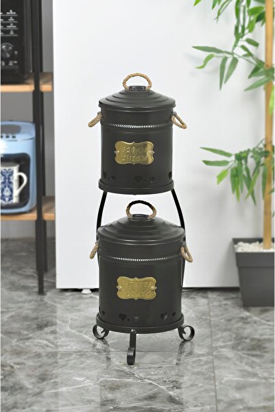 Yıldıray Metal Küçük Siyah Patates Soğan Kovası 2 Katlı Paslanmaz