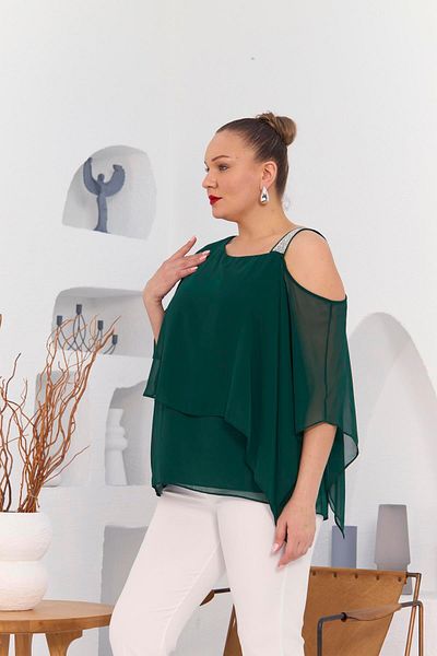 RMG Emerald Plus Size Chiffon Blouse - Shoulder Stone Detail