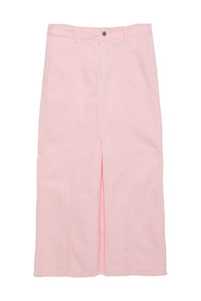 Quzu Pink Midi Skirt - Slit Front