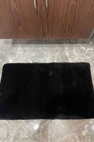 tropikal home Μαύρο βελούδινο χαλί - Σετ μπάνιου και τουαλέτας 2 τεμαχίων που πλένεται με αντιολισθητική βάση