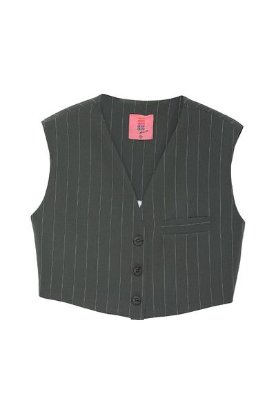 Quzu KHaki Crop Striped Vest