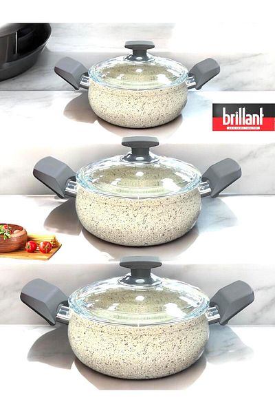 Brillant Luxury 6-Piece Granite Hot Pot Cookware Set - 16/18/20 cm Fireproof Non-Stick