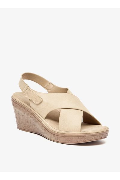 Le Confort Solid Slip-On Wedge Sandals with Hook and Loop Closure