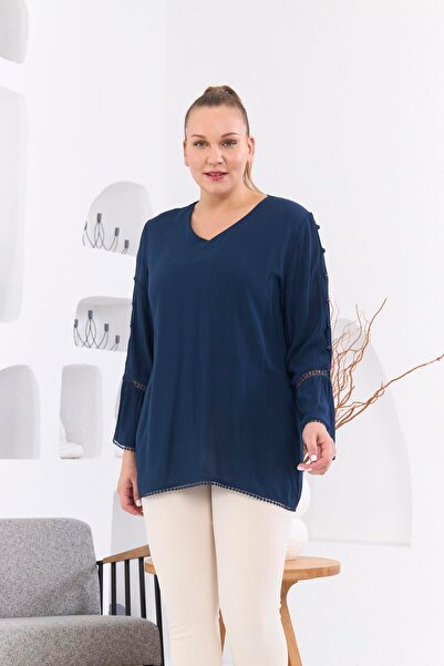 RMG Μπλούζα με λεπτομέρεια μανίκι μεγάλου μεγέθους τσαλακωμένο μπλε ναυτικό