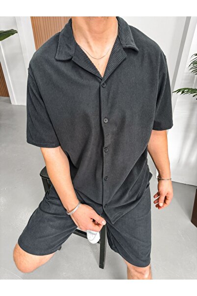 King Brothers Oversize Shirt and Shorts Velvet Cotton Washed Set