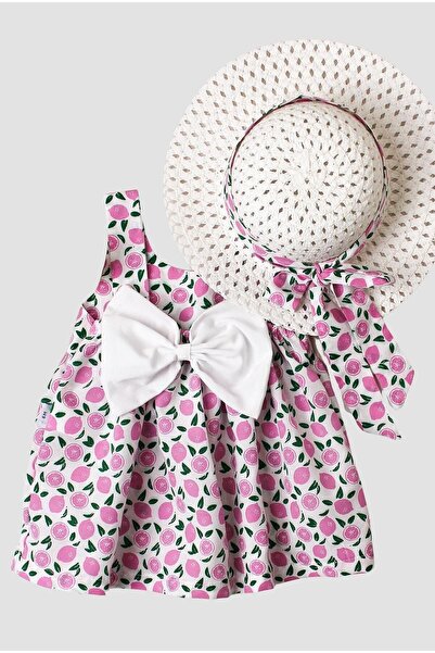 DENİMİNİ Purple Patterned Girl's Dress with Hat - DNM122