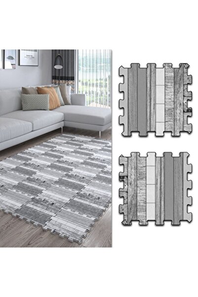 Genel Markalar Döşeme Desenli Gri Dekoratif Salon Halısı Ths18b | Yapboz Halı...