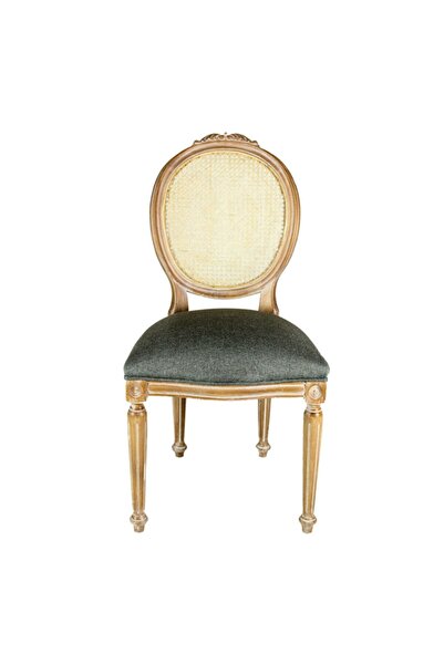 Hanel Mobilya Hazeranlı Oymalı Madalyon Yemek Masası Sandalyesi Gri Keten