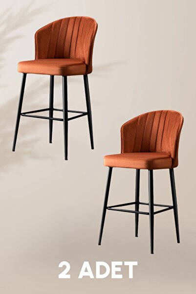 MYMASSA Rubi Bar Sandalye - Babyface Turuncu - Siyah Metal Ayak ( 2adet)
