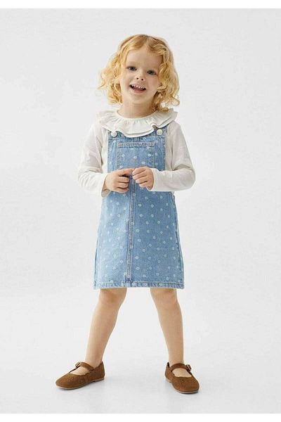 Tudekids TUDE KİDS NEW SEASON GIRL'S JEANS DENIM FLOWERY GILET/ DRESS