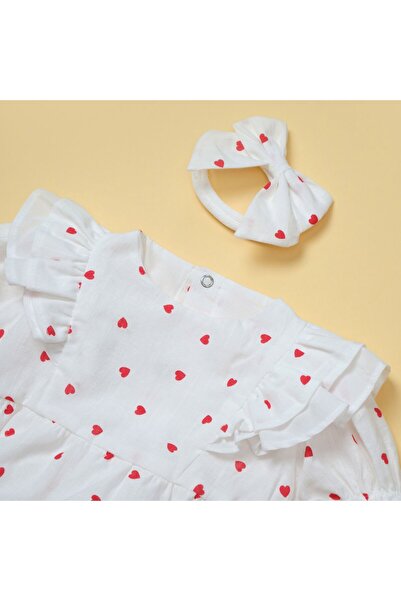 Little Ya Ya Love Red Heart Detailed Romper and Bandana Socks Set for Baby Girl