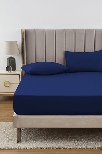 TeksNil Home RanForce Cotton Navy Blue Elastic Single/double Sheet - 14 Colors Fitted