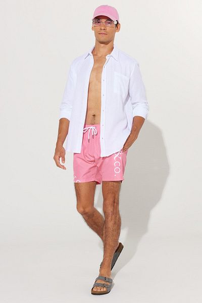 AC&Co / Altınyıldız Classics Schnelltrocknende Badeshorts für Herren mit rosa Muster und Seitentaschen