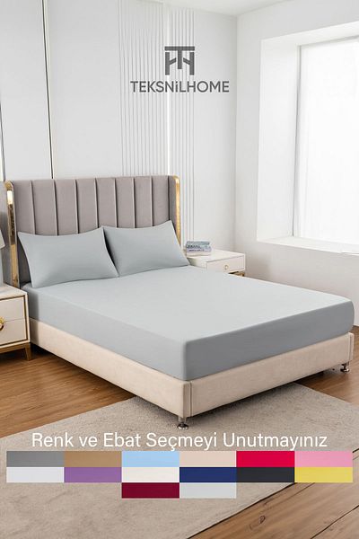 TeksNil Home ملاءة سرير مطاطية مفردة/مزدوجة من القطن باللون الرمادي من Ranforce - 14 لونًا مناسبًا